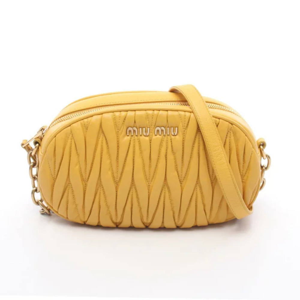 Miu Miu Matelasse Shoulder Bag Lambskin Leather Yellow
